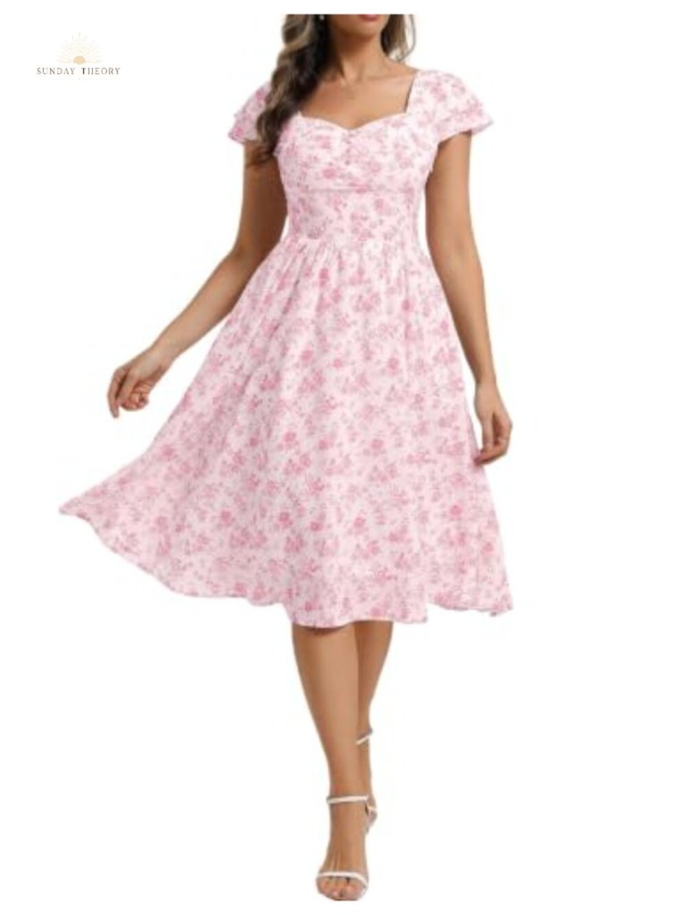 Vintage Floral Midi Tea Party Cocktail Dress A-Line Smocked Back